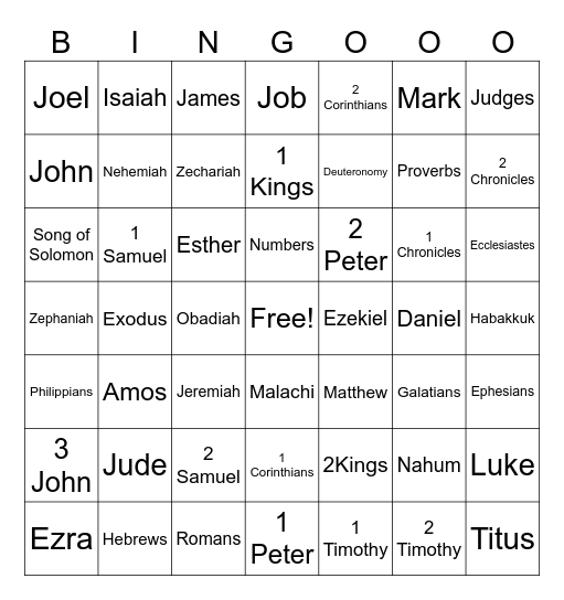 Books of the Bible Bingo Card