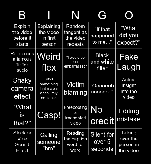 SSSniperwolf Bingo Card