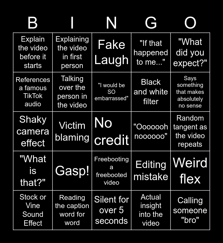 SSSniperwolf Bingo Card