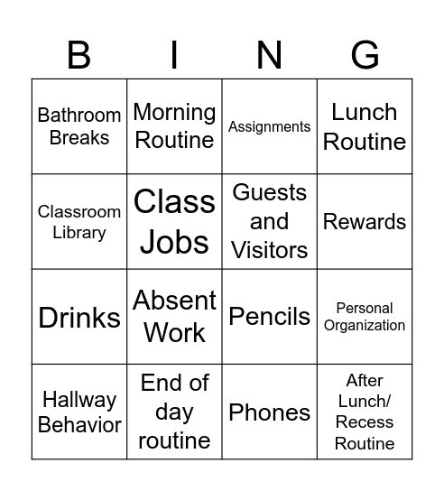 Miss Costello's Class Rules and Routines Bingo Card