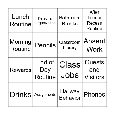 Miss Costello's Class Rules and Routines Bingo Card