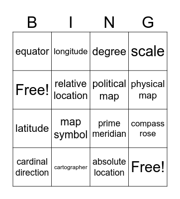 Geography Vocabulary Bingo Card