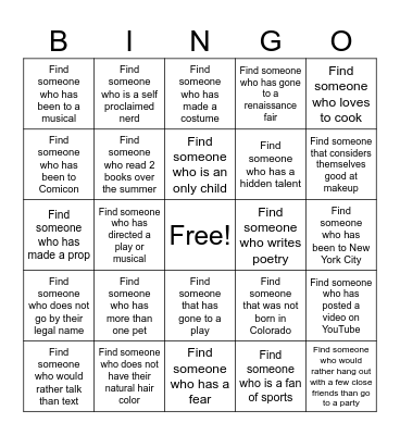 Get to Know You - THEATER Bingo Card