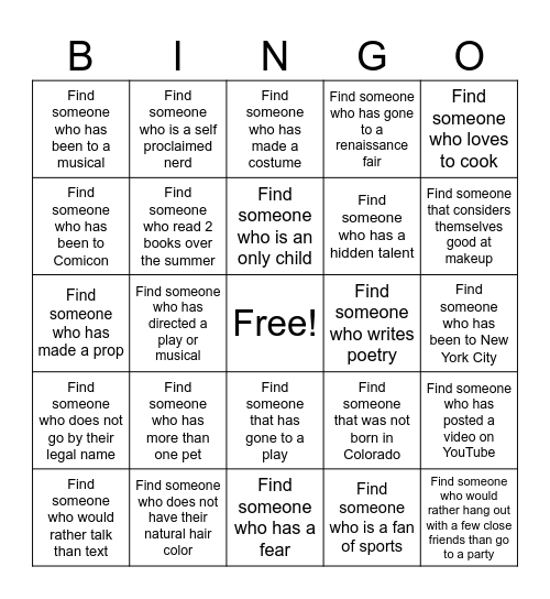 Get to Know You - THEATER Bingo Card