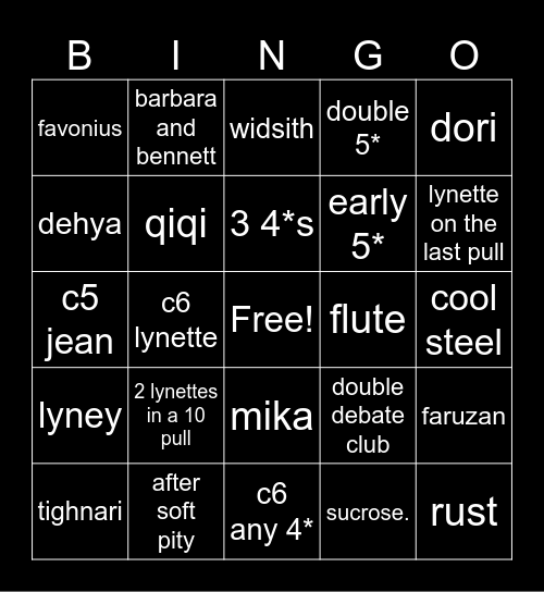 konans wishing bingo Card