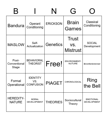 Intro to Human Growth Bingo Card