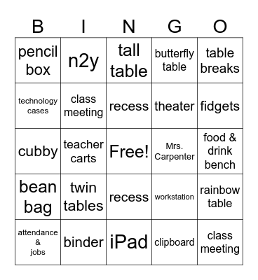 Our Classroom Bingo Card