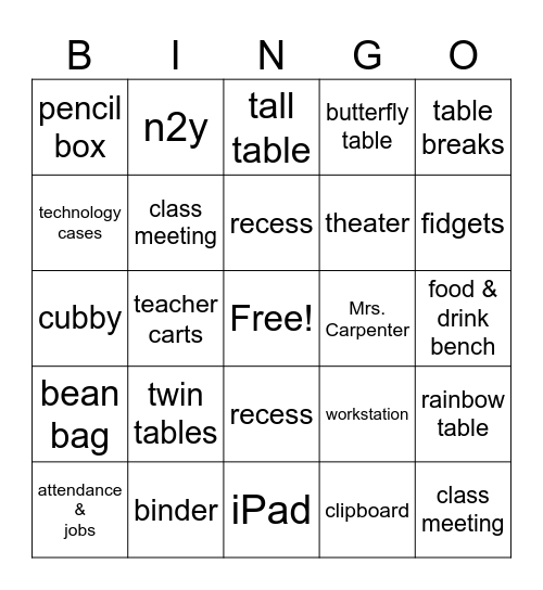 Our Classroom Bingo Card