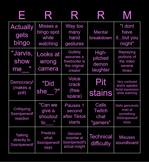 JJJacksfilms Bingo Card