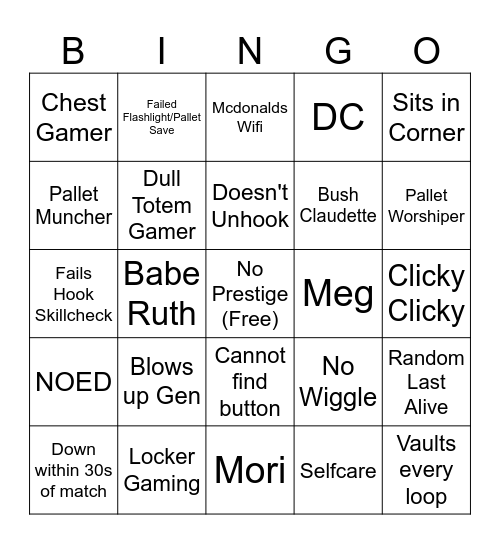 DBD Grey Rank Bingo Card