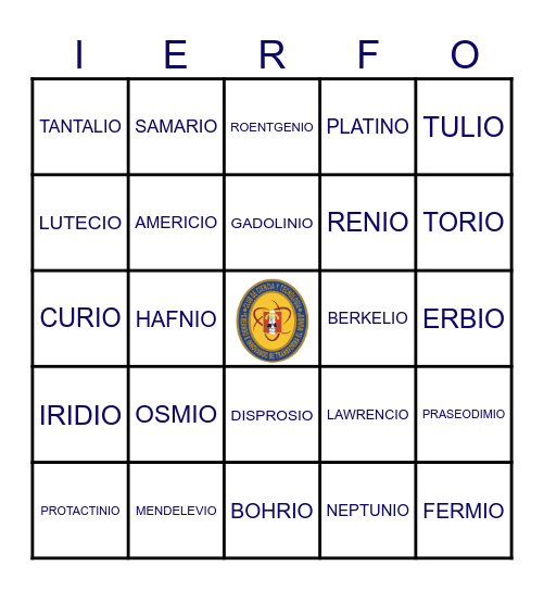 BINGO QUÍMICO Bingo Card