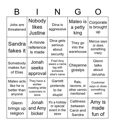Superstore Bingo (M&B2) Bingo Card