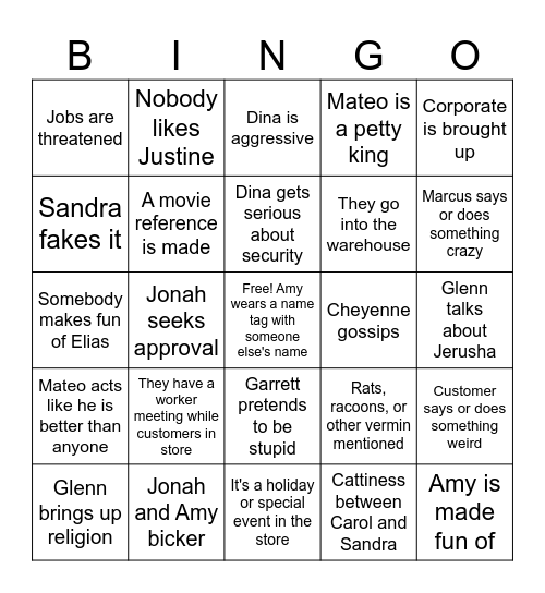 Superstore Bingo (M&B2) Bingo Card