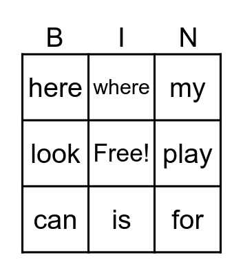 Sight Words (August 25) Bingo Card