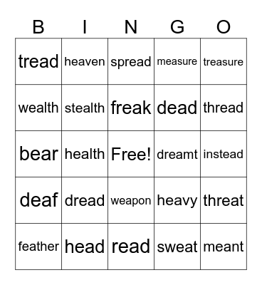 Matt's Bad Head 'ea' says 'e' Bingo Card