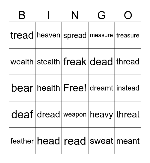 Matt's Bad Head 'ea' says 'e' Bingo Card