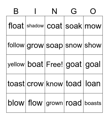The Boat Trip 'oa' 'ow' Long O Bingo Card