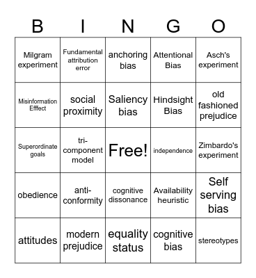 Social Cognition Bingo Card