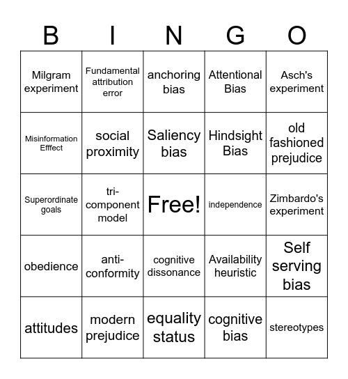 Social Cognition Bingo Card