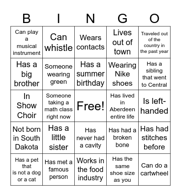 back to School Bingo Card