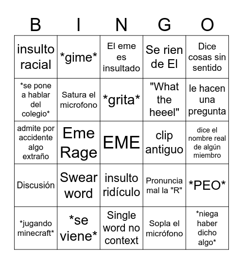 Eme clips bingo Card