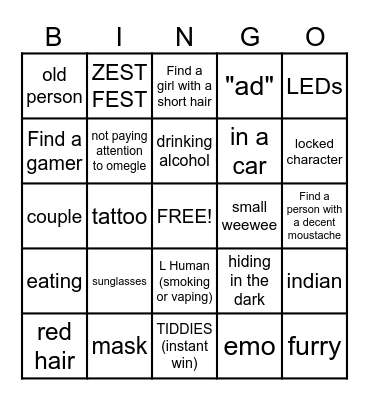 Omegle Bingo Card