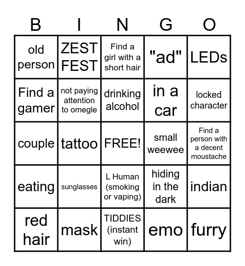 Omegle Bingo Card