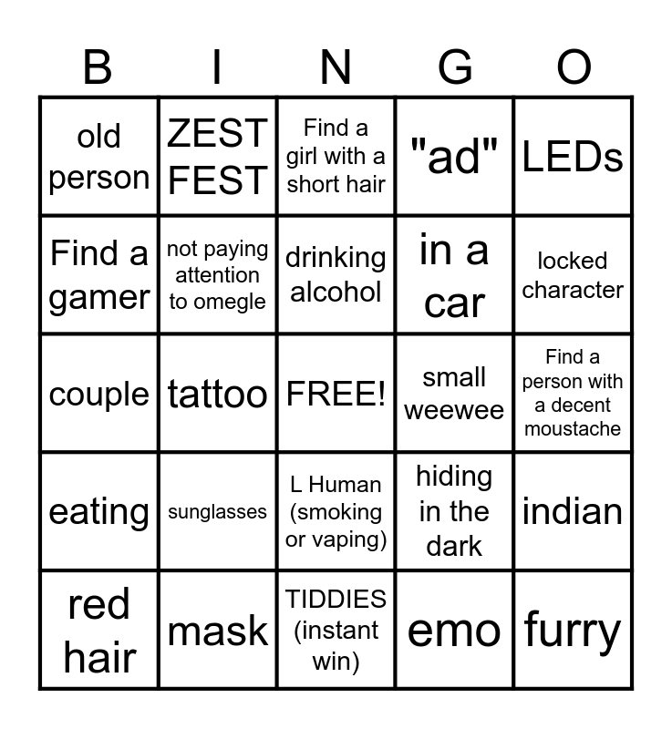 Omegle Bingo Card