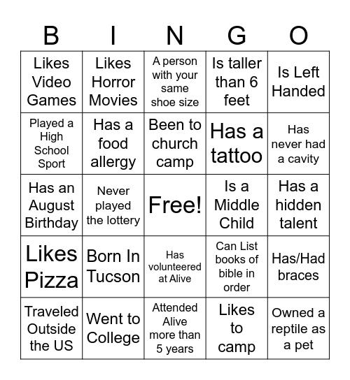 Student's Card Bingo Card