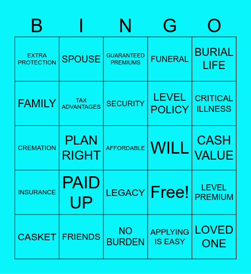 FINAL EXPENSE BINGO Card