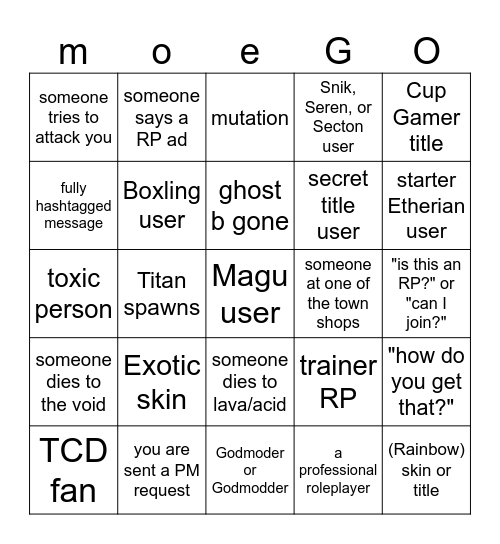 monster etheria!!!!!!! Bingo Card