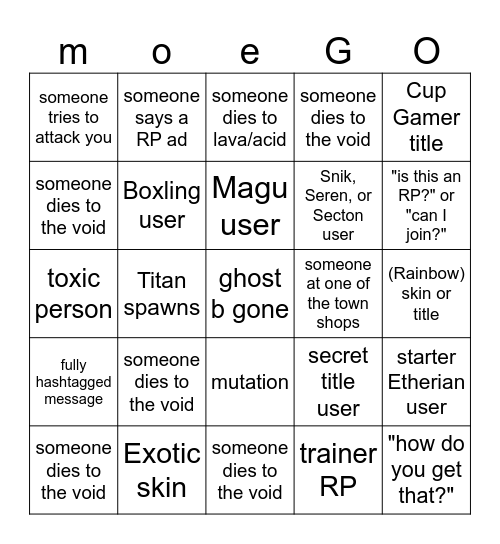 monster etheria 3 Bingo Card