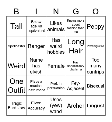 Julian's Characters Bingo Card
