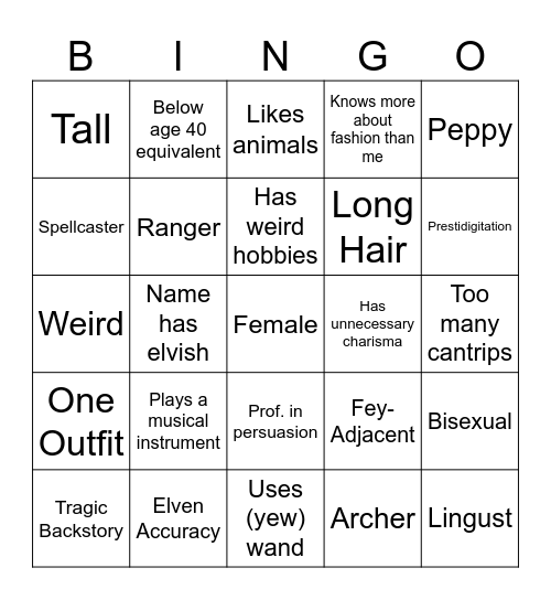 Julian's Characters Bingo Card