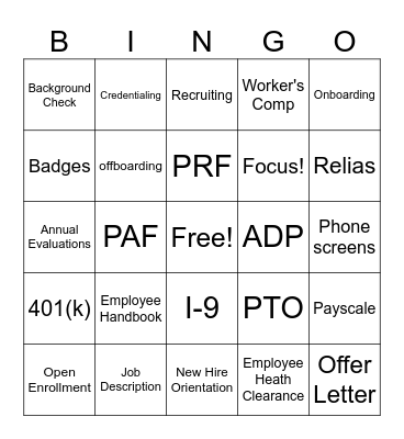 HR Bingo!!! Bingo Card