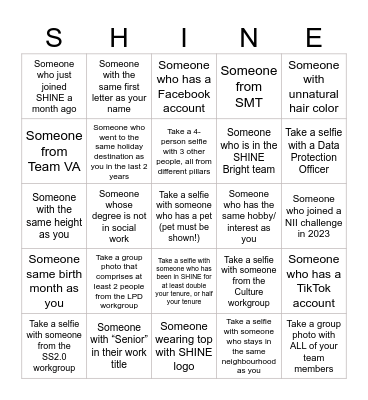 SHINE August 2023 Townhall Bingo Card