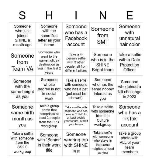 SHINE August 2023 Townhall Bingo Card