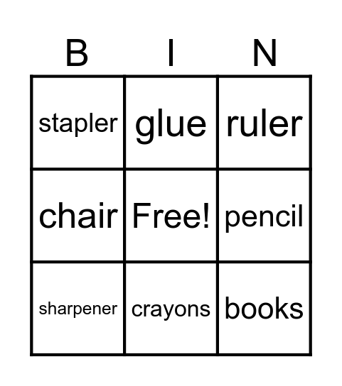 My classroom Bingo Card