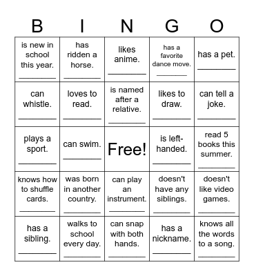 Find someone who... Bingo Card