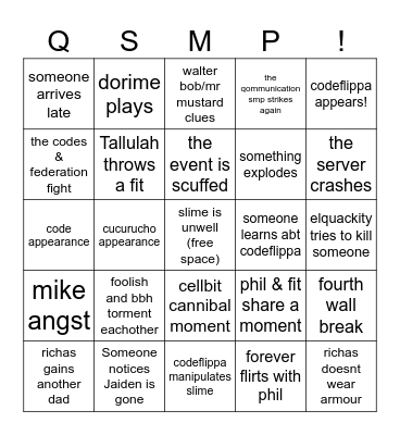 Tallulahs birthday party predictions! (QSMP) Bingo Card