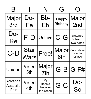 Intervals Bingo Card