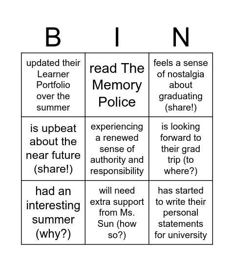 Untitled Bingo Card