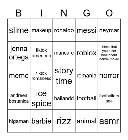 yaaaaa Bingo Card