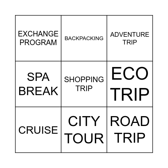 Expansion 1 - Kinds of trips Bingo Card