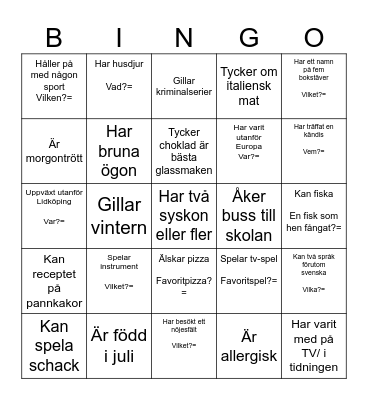 Lära känna-bingo Card