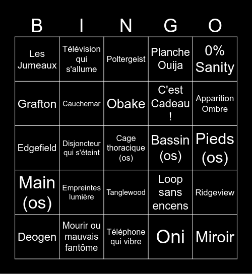 Bingo Phasmo Card 7 Bingo Card