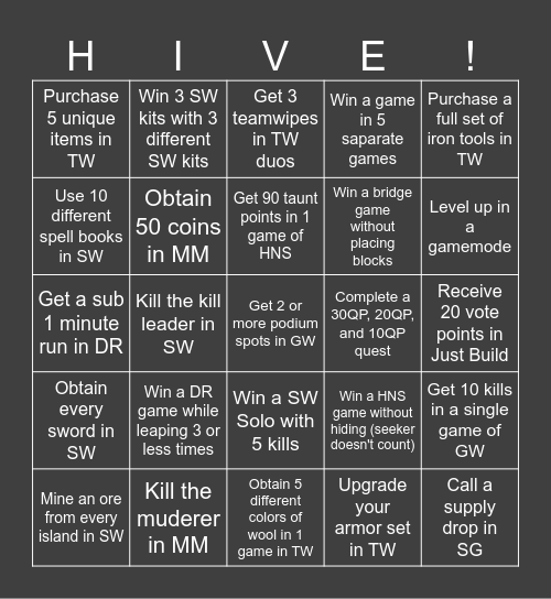 Hive Bingo Card