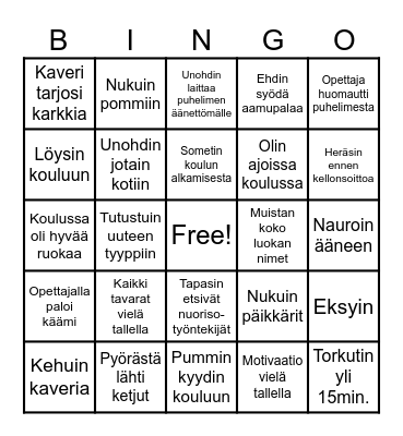Back to school Bingo Card