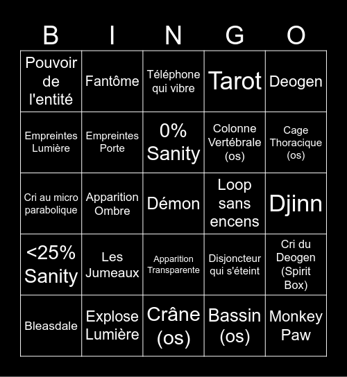 Bingo Phasmo Card 8 Bingo Card