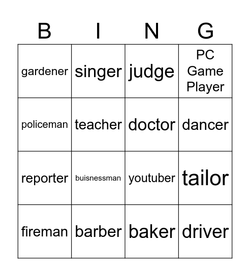 Occupation BIngo Card
